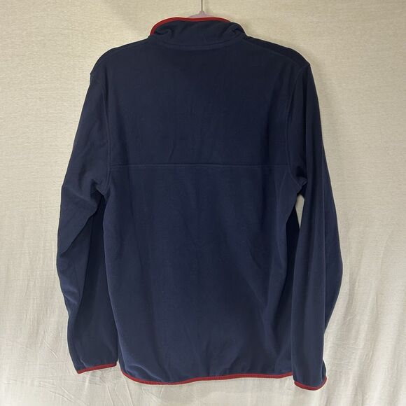 Patagonia Men's Medium Micro D Snap T Navy Blue with Red Pullover Fleece Sweater - Picture 3 of 8